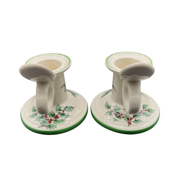 Spode Christmas Tree Candle Holders Pair Ceramic England 2.5"H x 3.5"W S3324C - Picture 3 of 7